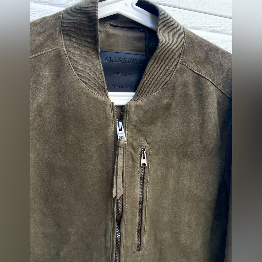 AllSaints “Kemble” Suede Bomber - Medium - Olive Green (NWT)